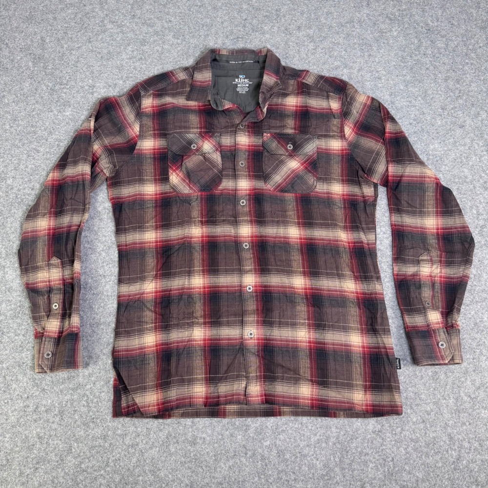 Kuhl Flannel Shirt Mens Medium Brown Plaid Excellent Long Sleeve Button Up